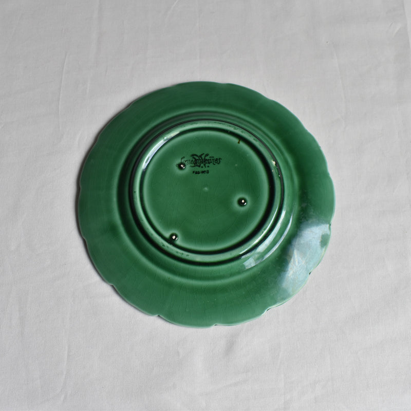 Antique Dessert Plate, Sarreguemines Barbotine, Vigne Verte A