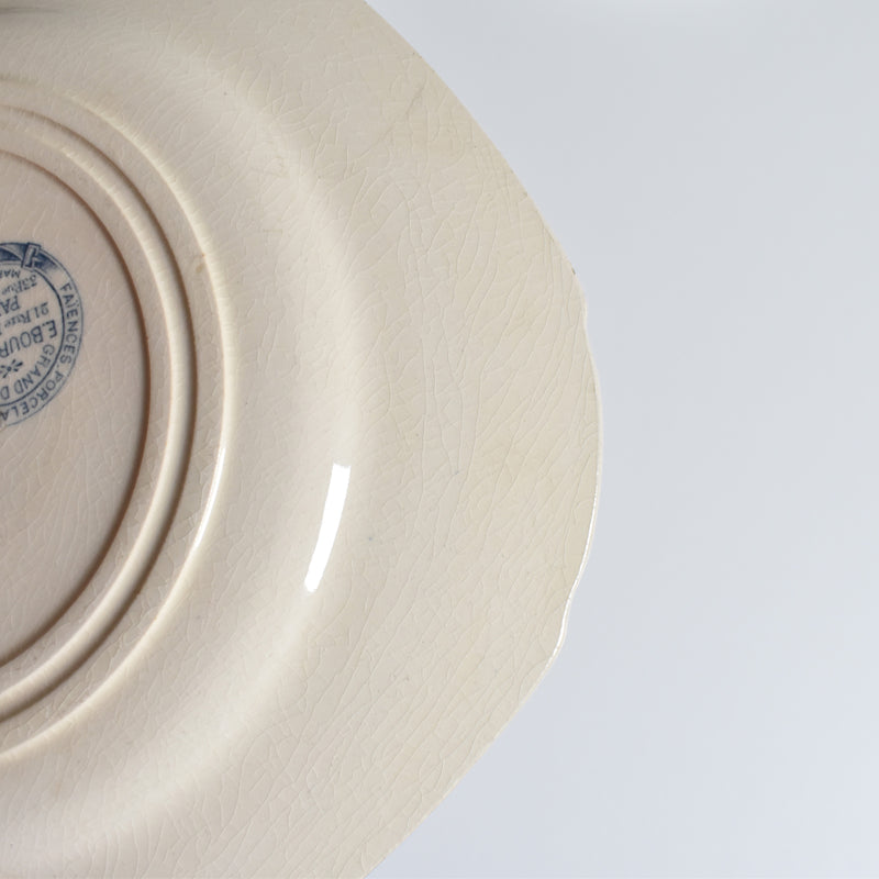 Antique Plate: E.Bourgeois (Gien) Ibis Carré Bleu A