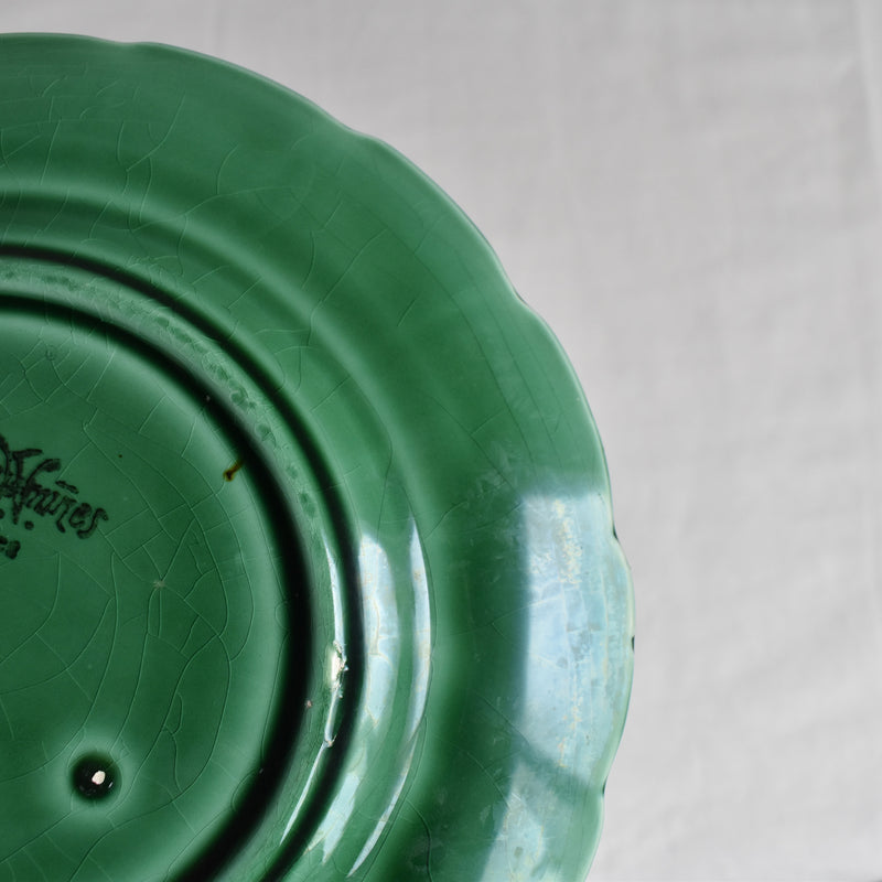 Antique Dessert Plate, Sarreguemines Barbotine, Vigne Verte A