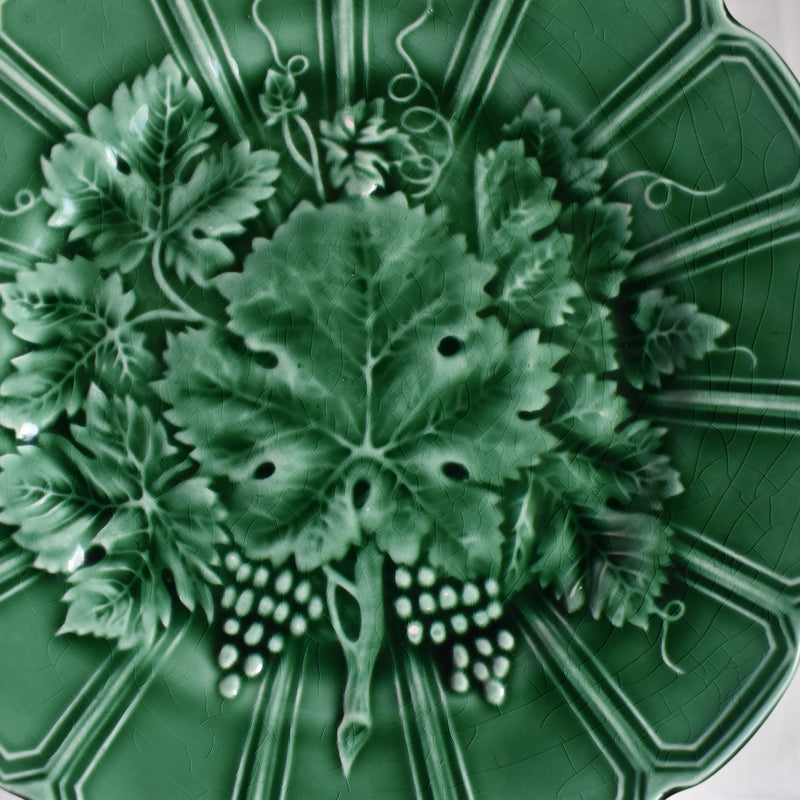 Antique Dessert Plate, Sarreguemines Barbotine, Vigne Verte A