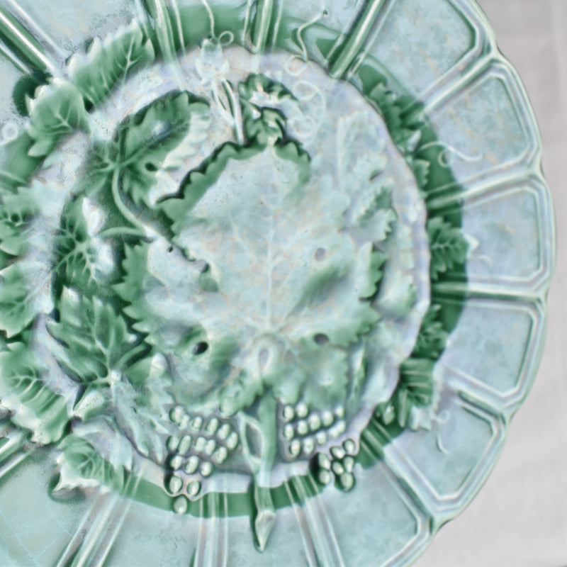 Antique Dessert Plate, Sarreguemines Barbotine, Vigne Verte A