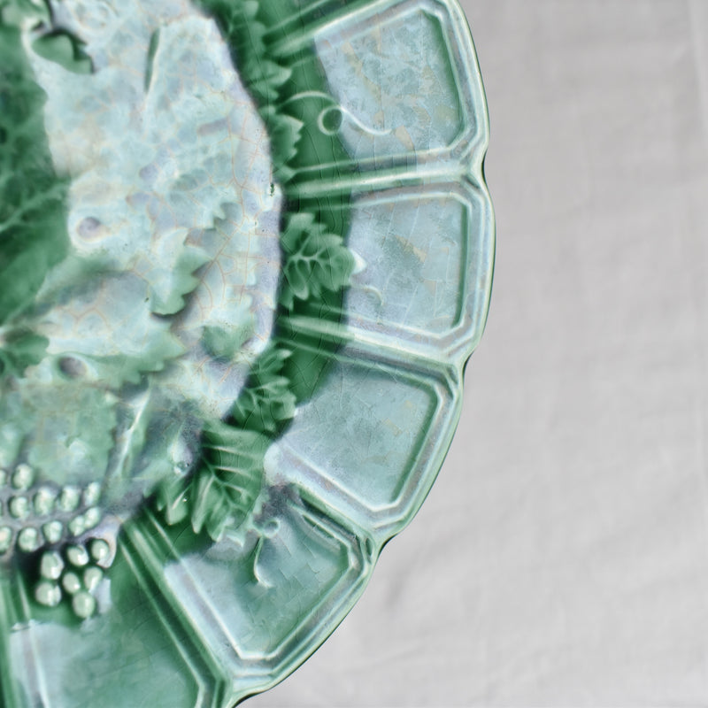 Antique Dessert Plate, Sarreguemines Barbotine, Vigne Verte A