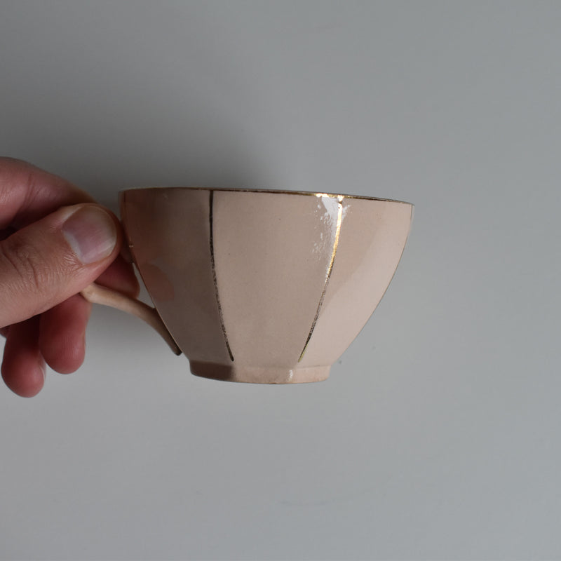 Vintage Coffee Cup, Digoin & Sarreguemines Octagonal Gold B