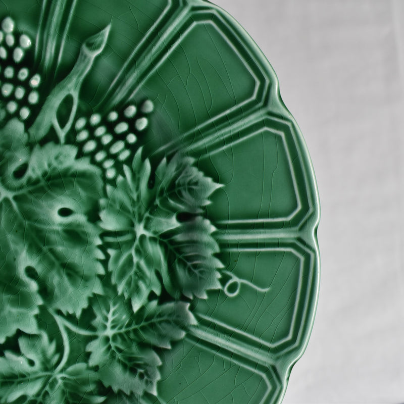 Antique Dessert Plate, Sarreguemines Barbotine, Vigne Verte A