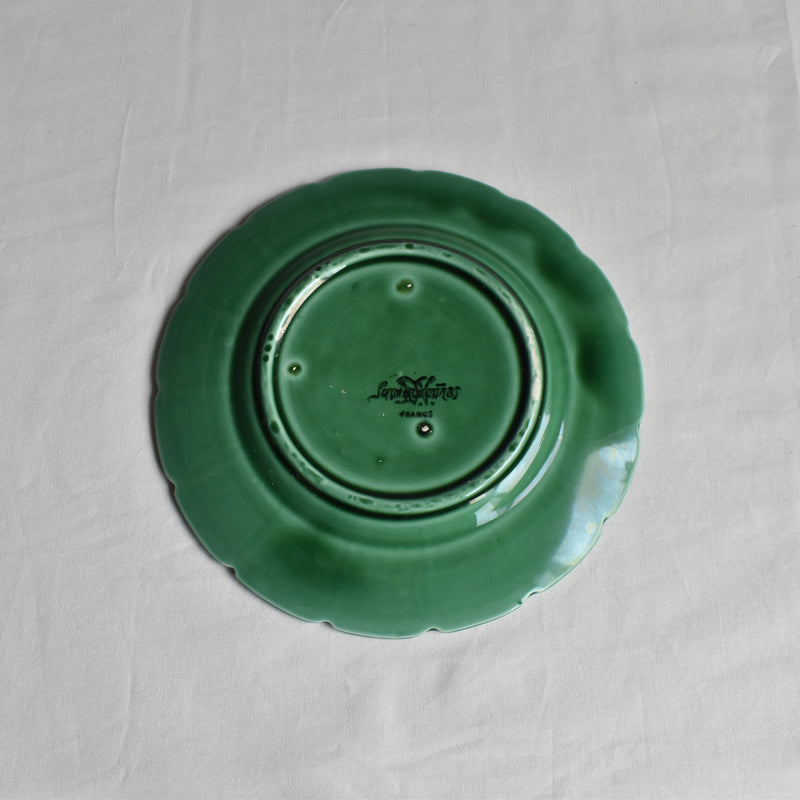 Antique Dessert Plate, Sarreguemines Barbotine "Vigne verte B"