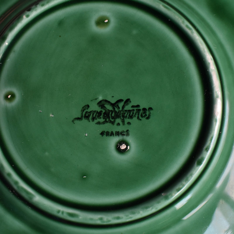Antique Dessert Plate, Sarreguemines Barbotine "Vigne verte B"