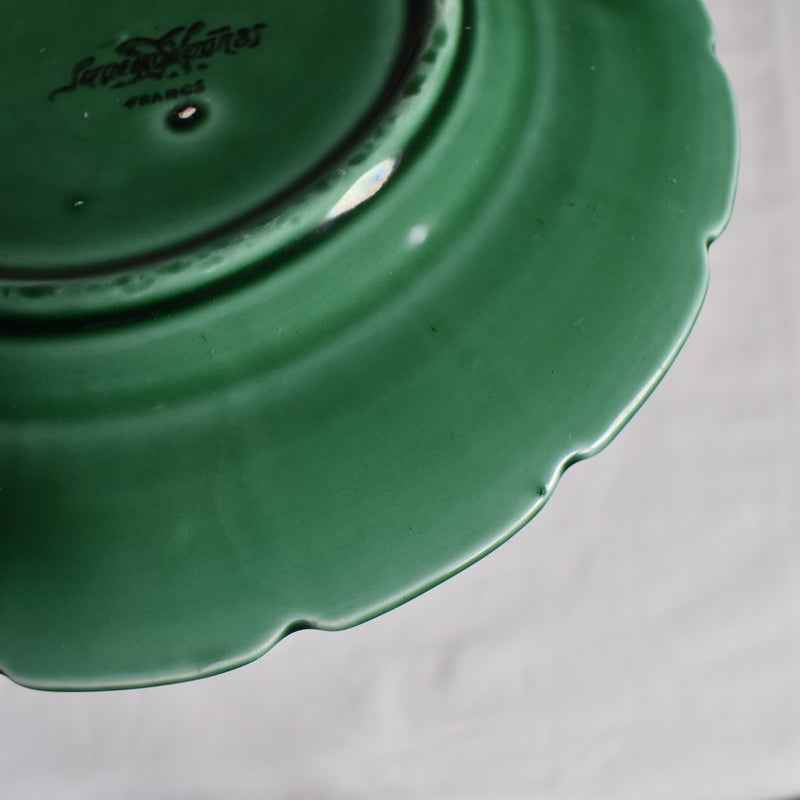 Antique Dessert Plate, Sarreguemines Barbotine "Vigne verte B"