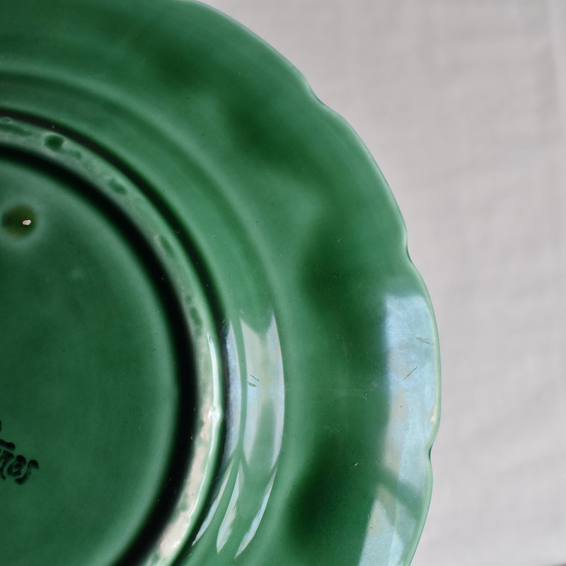 Antique Dessert Plate, Sarreguemines Barbotine "Vigne verte B"