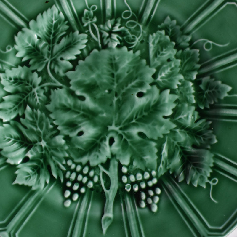 Antique Dessert Plate, Sarreguemines Barbotine "Vigne verte B"