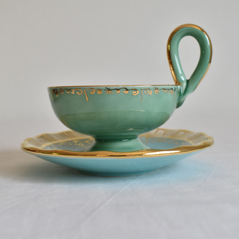 ア.ドラサンヴァル A.Dressinval コーヒーカップ＆ソーサー ライトグリーン＆ブルー