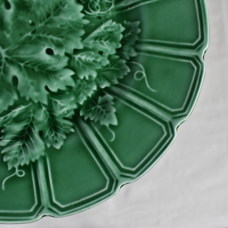 Antique Dessert Plate, Sarreguemines Barbotine "Vigne verte B"