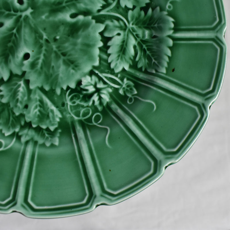 Antique Dessert Plate, Sarreguemines Barbotine "Vigne verte B"