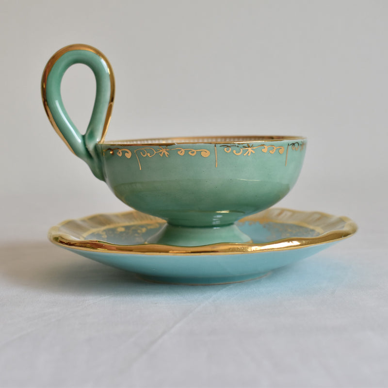ア.ドラサンヴァル A.Dressinval コーヒーカップ＆ソーサー ライトグリーン＆ブルー
