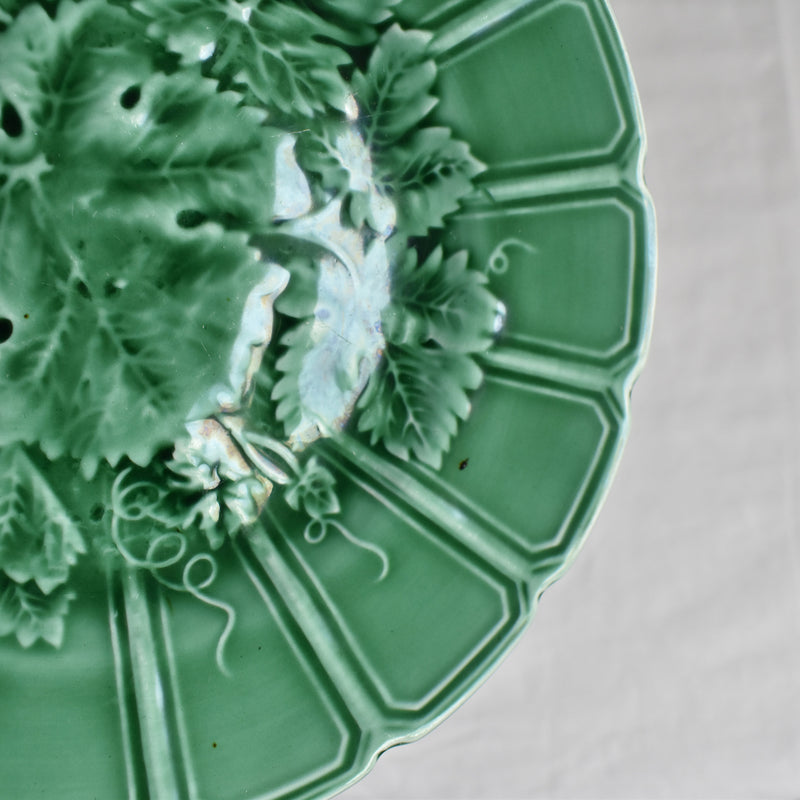 Antique Dessert Plate, Sarreguemines Barbotine "Vigne verte B"