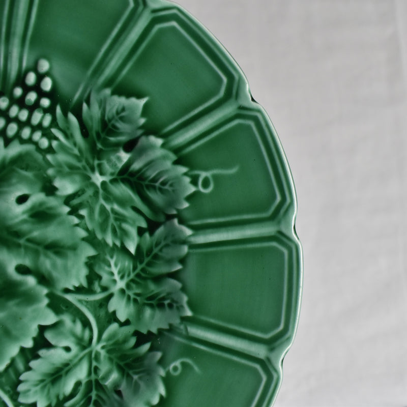 Antique Dessert Plate, Sarreguemines Barbotine "Vigne verte B"
