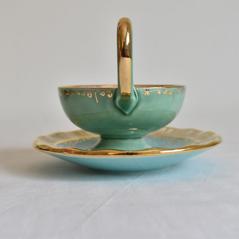 ア.ドラサンヴァル A.Dressinval コーヒーカップ＆ソーサー ライトグリーン＆ブルー