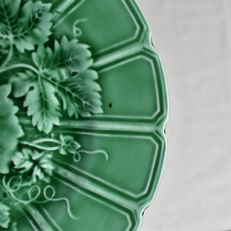 Antique Dessert Plate, Sarreguemines Barbotine "Vigne verte B"
