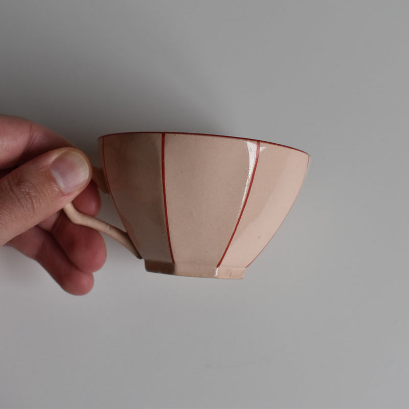 Vintage Digoin & Sarreguemines Octagonal Red Coffee Cup A