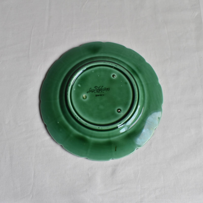 Antique Dessert Plate, Sarreguemines Barbotine Vigne verte C