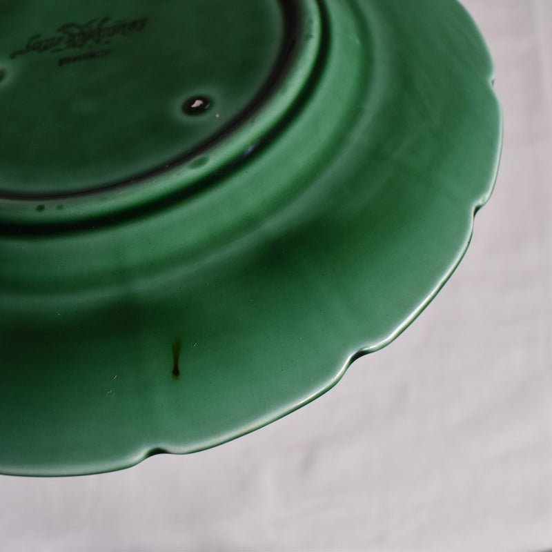 Antique Dessert Plate, Sarreguemines Barbotine Vigne verte C