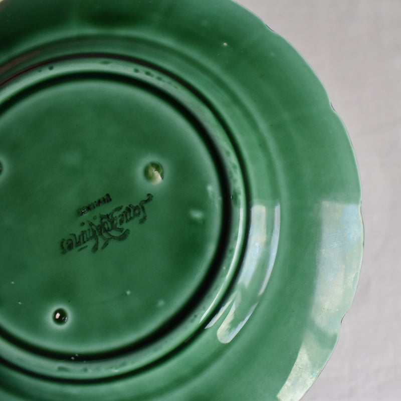 Antique Dessert Plate, Sarreguemines Barbotine Vigne verte C