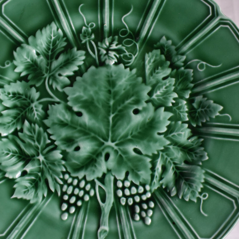 Antique Dessert Plate, Sarreguemines Barbotine Vigne verte C