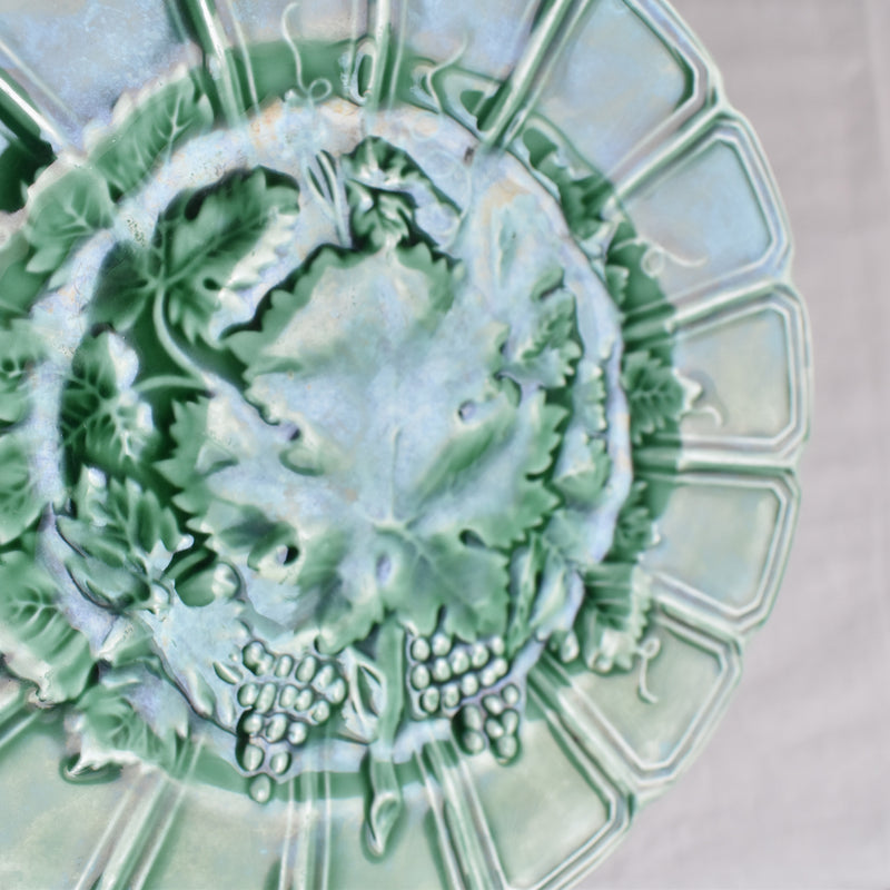 Antique Dessert Plate, Sarreguemines Barbotine Vigne verte C