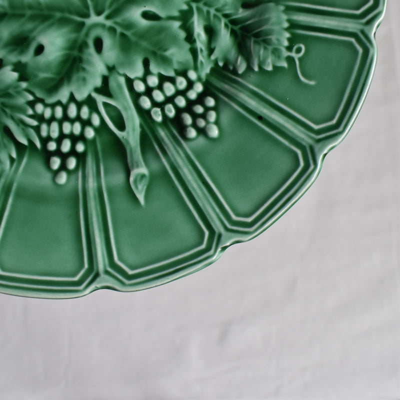 Antique Dessert Plate, Sarreguemines Barbotine Vigne verte C