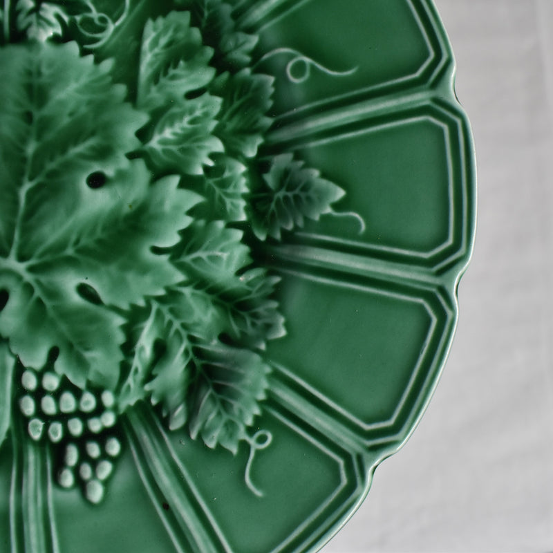Antique Dessert Plate, Sarreguemines Barbotine Vigne verte C
