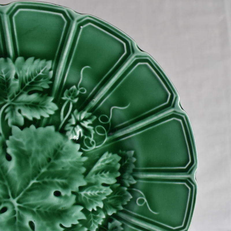 Antique Dessert Plate, Sarreguemines Barbotine Vigne verte C