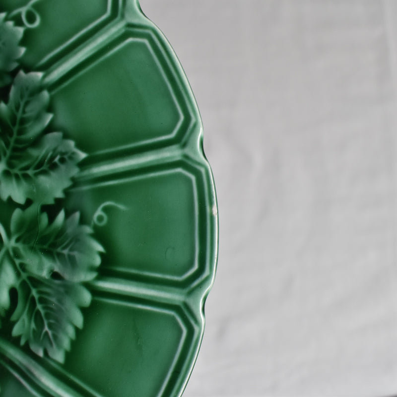 Antique Dessert Plate, Sarreguemines Barbotine Vigne verte C