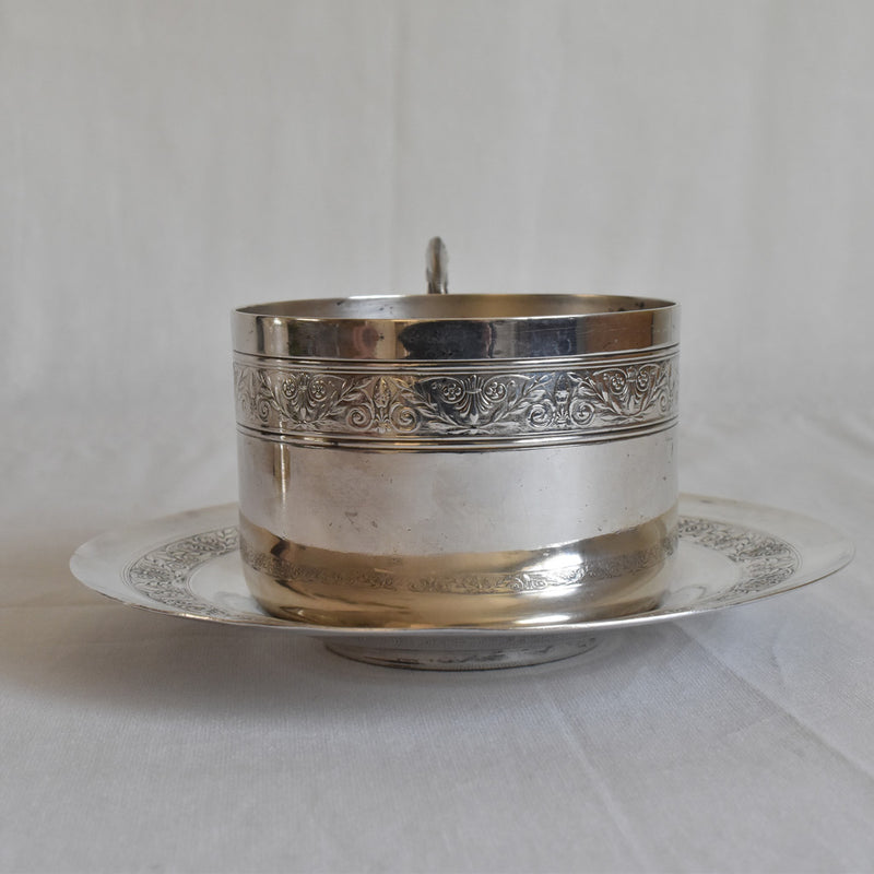 Antique Cup & Saucer Silver Plated