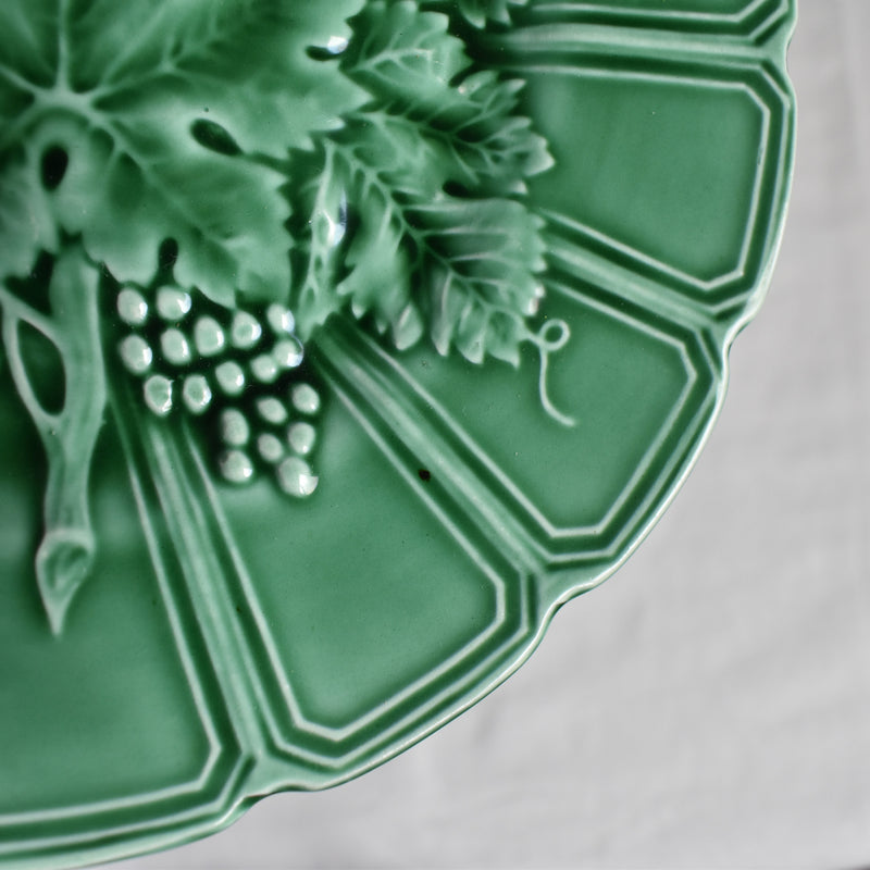 Antique Dessert Plate, Sarreguemines Barbotine Vigne verte C