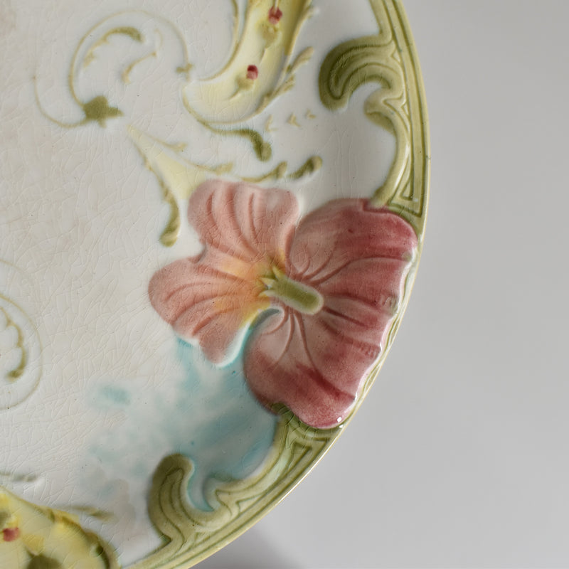 Antique Dessert Plate, Lunéville Barbotine Pensée A