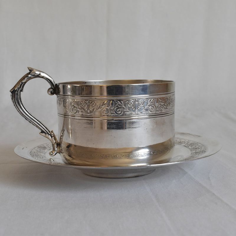 Antique Cup & Saucer Silver Plated