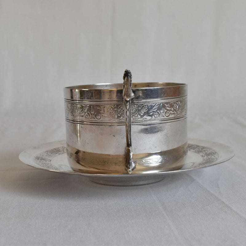 Antique Cup & Saucer Silver Plated