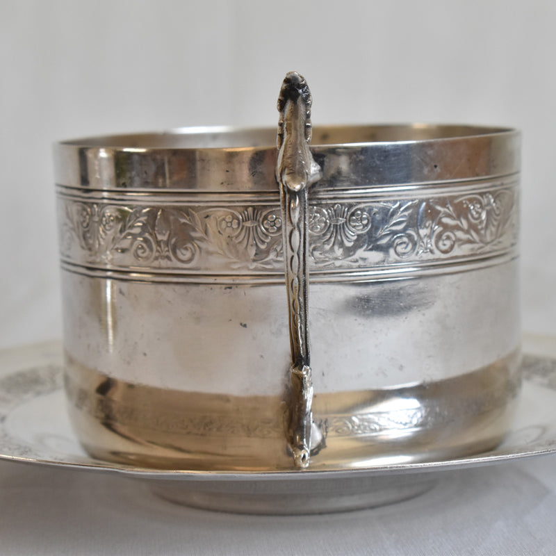 Antique Cup & Saucer Silver Plated