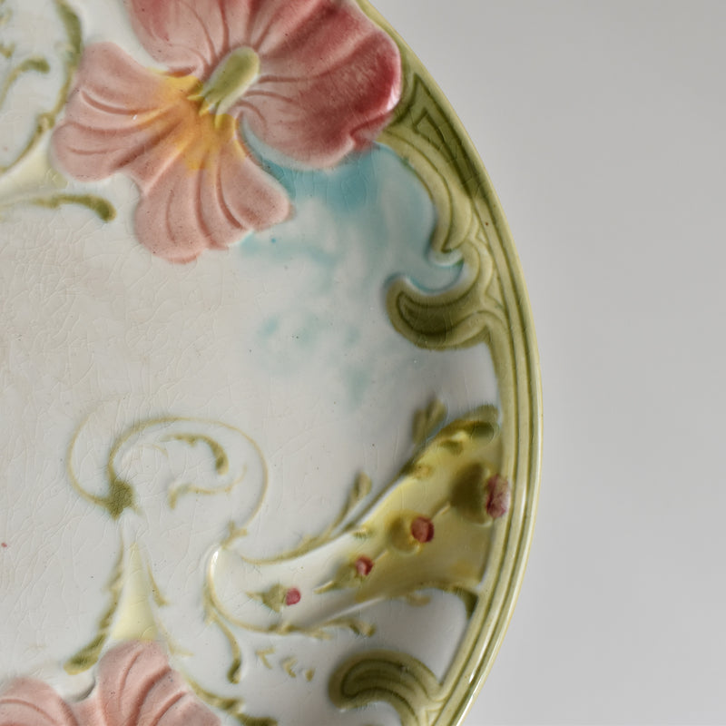 Antique Dessert Plate, Lunéville Barbotine Pensée A