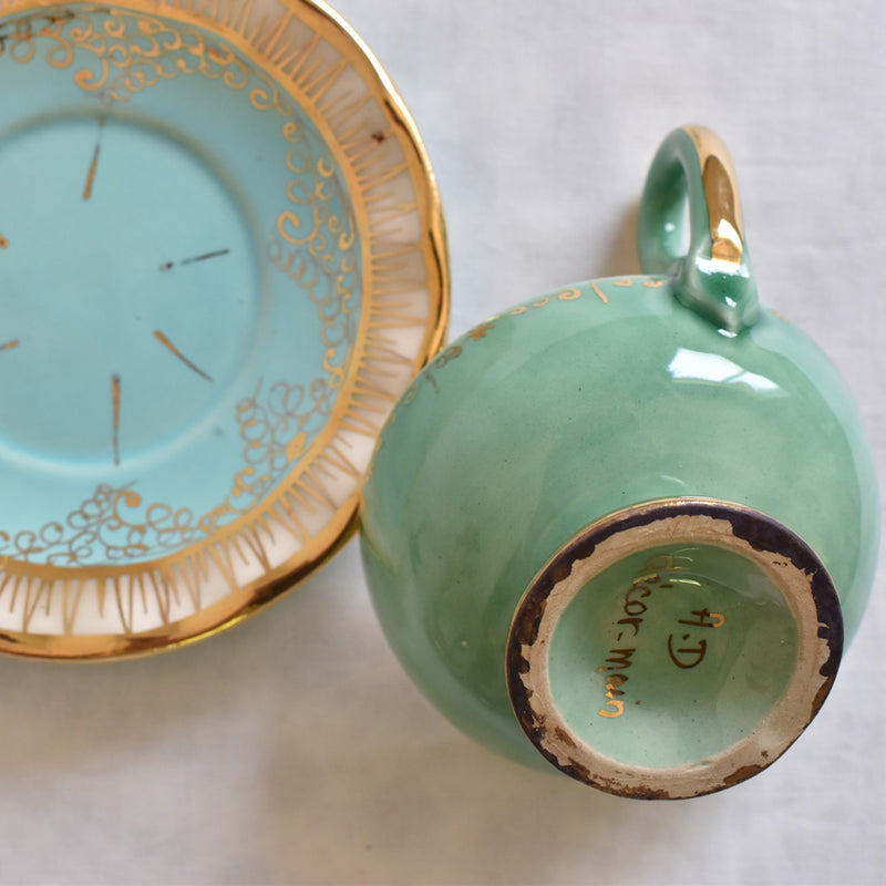 ア.ドラサンヴァル A.Dressinval コーヒーカップ＆ソーサー ライトグリーン＆ブルー