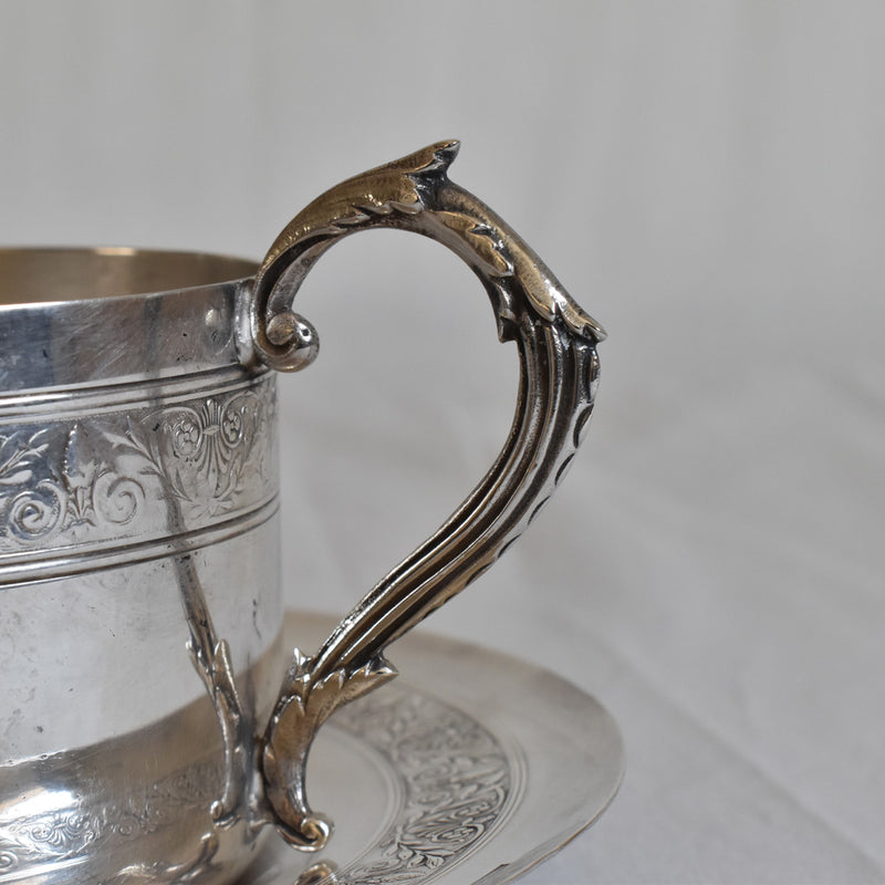 Antique Cup & Saucer Silver Plated