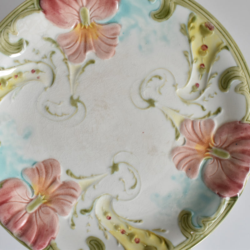Antique Dessert Plate, Lunéville Barbotine Pensée A