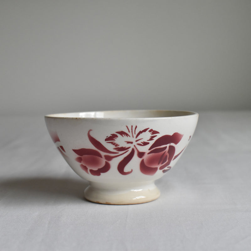 Vintage Cafe au Lait Bowl Digoin & Sarreguemines Fleur Rouge B