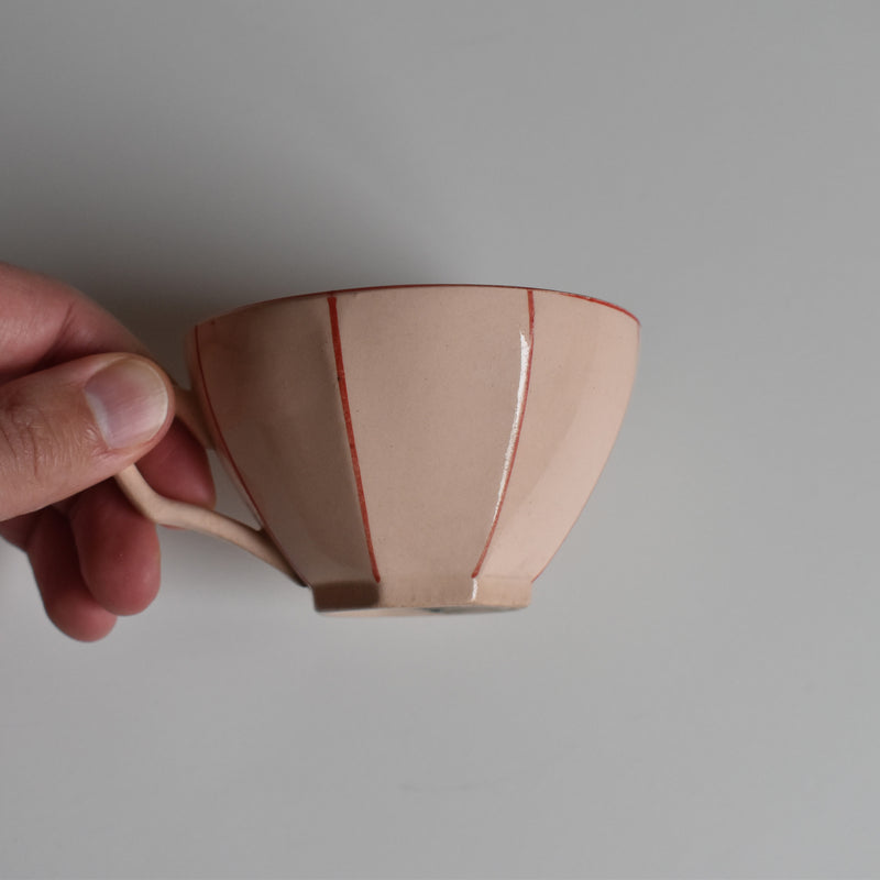 Vintage Coffee Cup Digoin & Sarreguemines Octogonal Red C