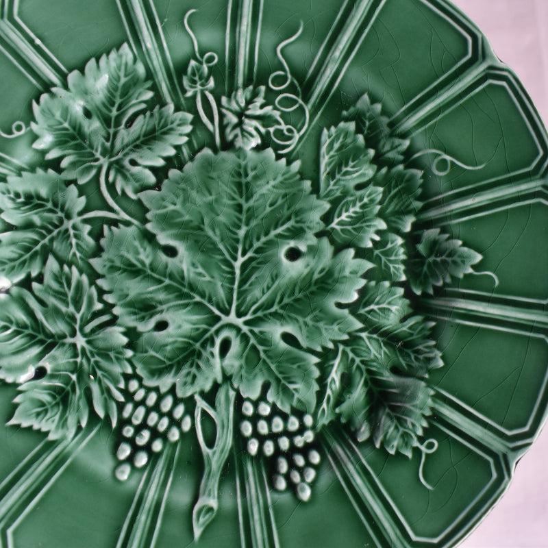 Antique Dessert Plate, Sarreguemines, Barbotine, Vigne Verte D