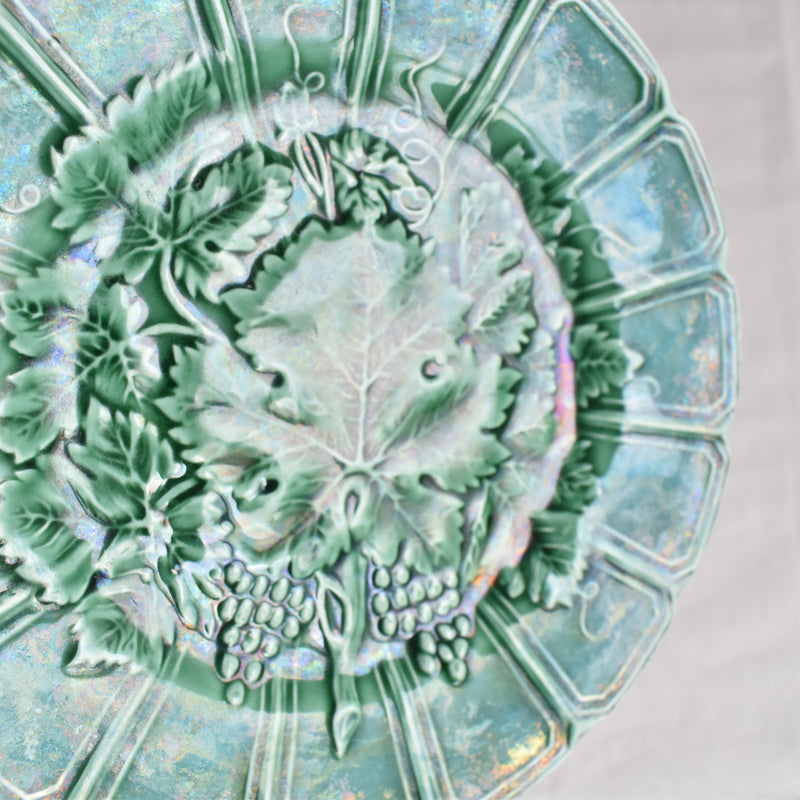 Antique Dessert Plate, Sarreguemines, Barbotine, Vigne Verte D