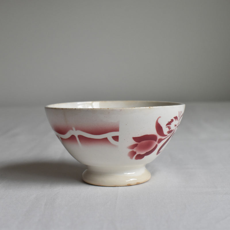 Vintage Cafe au Lait Bowl Digoin & Sarreguemines Fleur Rouge B