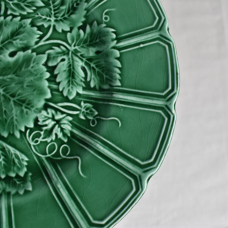 Antique Dessert Plate, Sarreguemines, Barbotine, Vigne Verte D