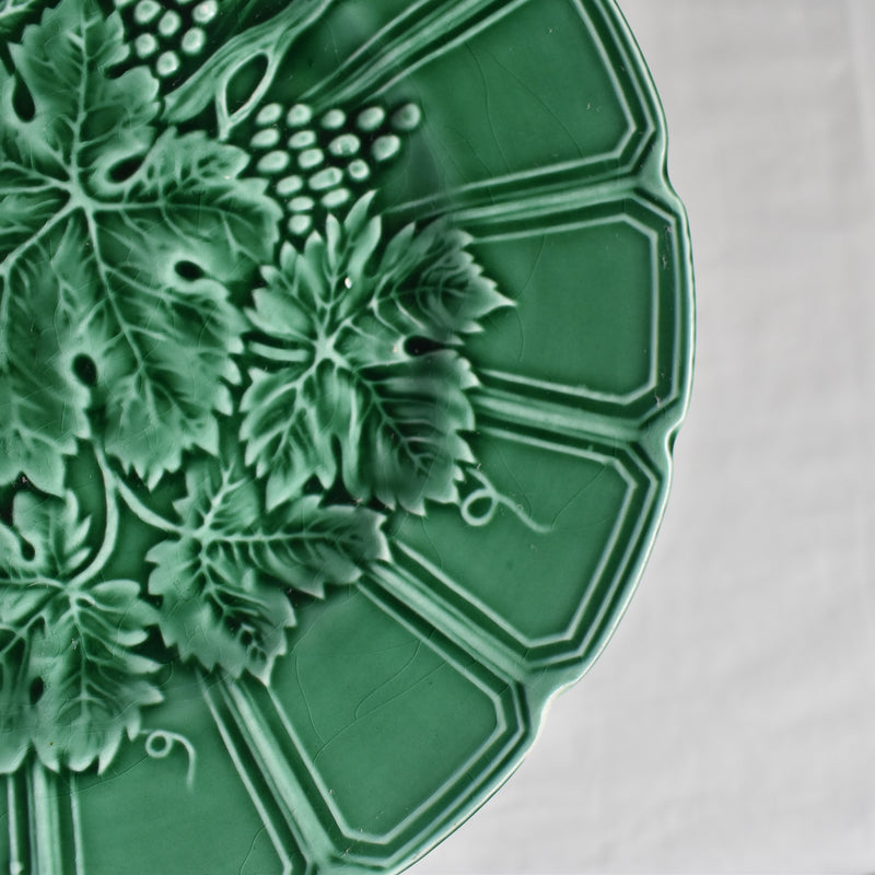 Antique Dessert Plate, Sarreguemines, Barbotine, Vigne Verte D