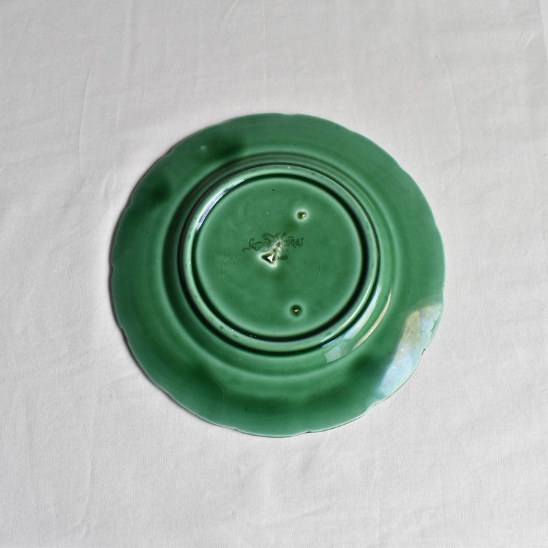 Antique Dessert Plate Sarreguemines Barbotine Green Vine E
