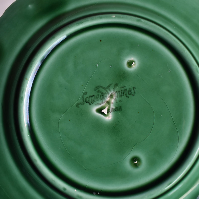 Antique Dessert Plate Sarreguemines Barbotine Green Vine E